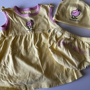 Life Is Good Baby Girl Dress Hat Bloomers Set Little Chick Yellow Size 3-6 Month